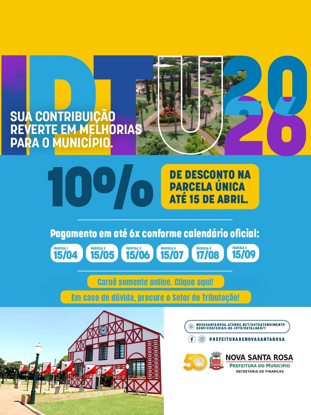 IPTU 2026 já pode ser pago de forma online em Nova Santa Rosa