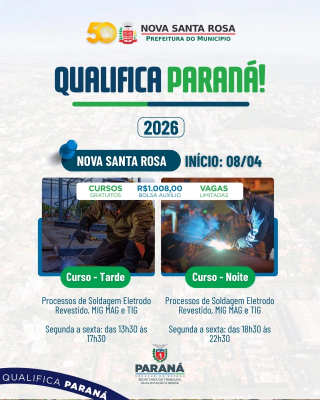 Qualifica Paraná abre inscrições para curso gratuito de soldagem em Nova Santa Rosa