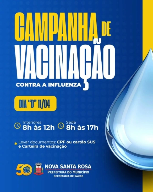 Dia D da Vacinação contra a Influenza será neste sábado (11) em Nova Santa Rosa