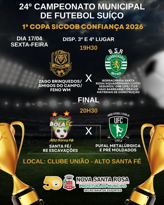 Final do 24º Campeonato Municipal de Futebol Suíço será nesta sexta-feira (17)