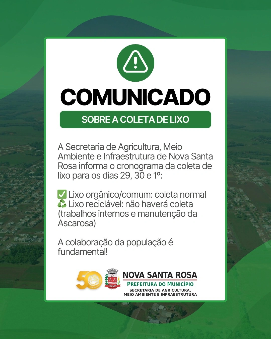 Cronograma da coleta de lixo em Nova Santa Rosa é divulgado para os próximos dias