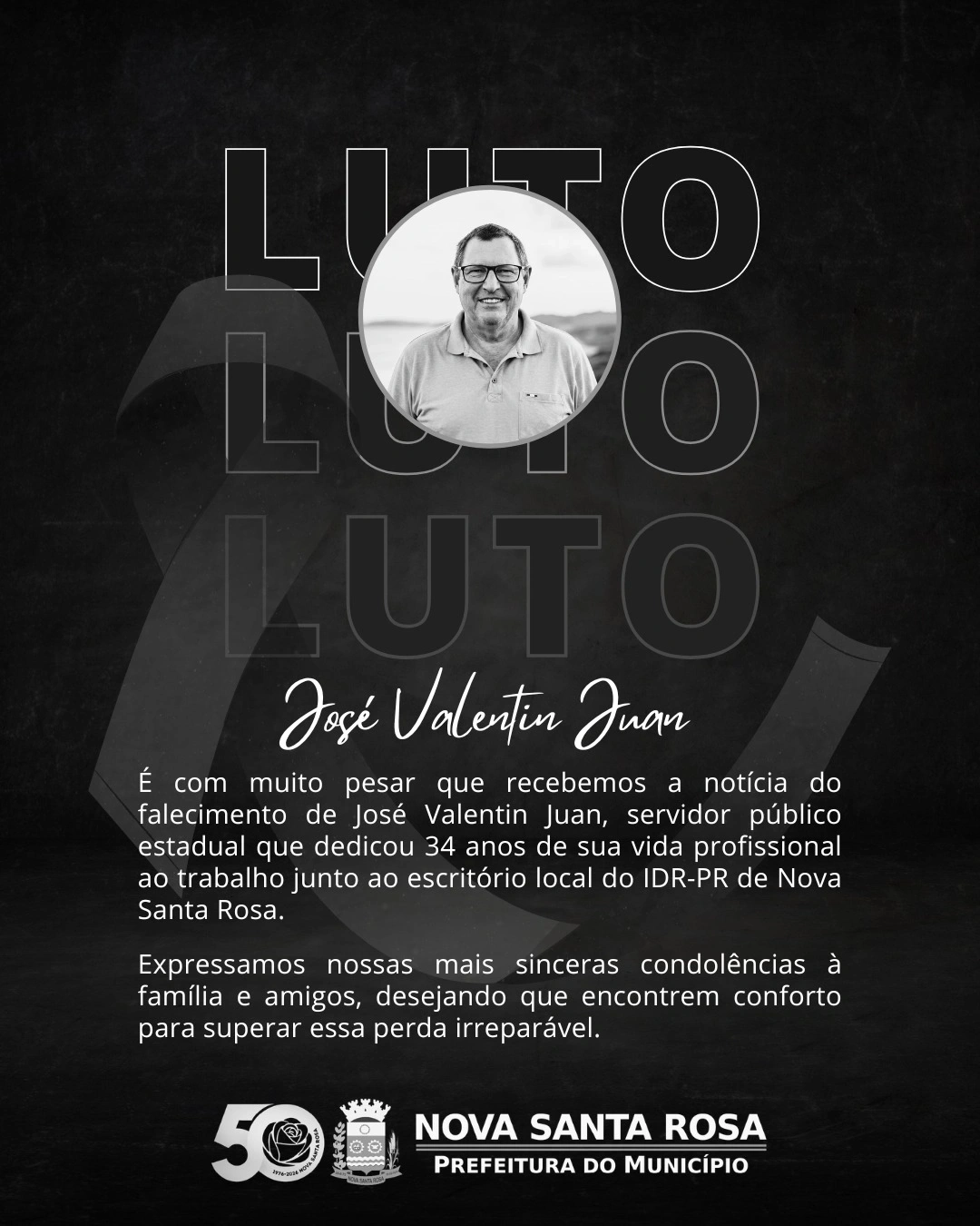 Nova Santa Rosa decreta luto oficial pela morte de servidor do IDR-PR que atuou por 34 anos no município