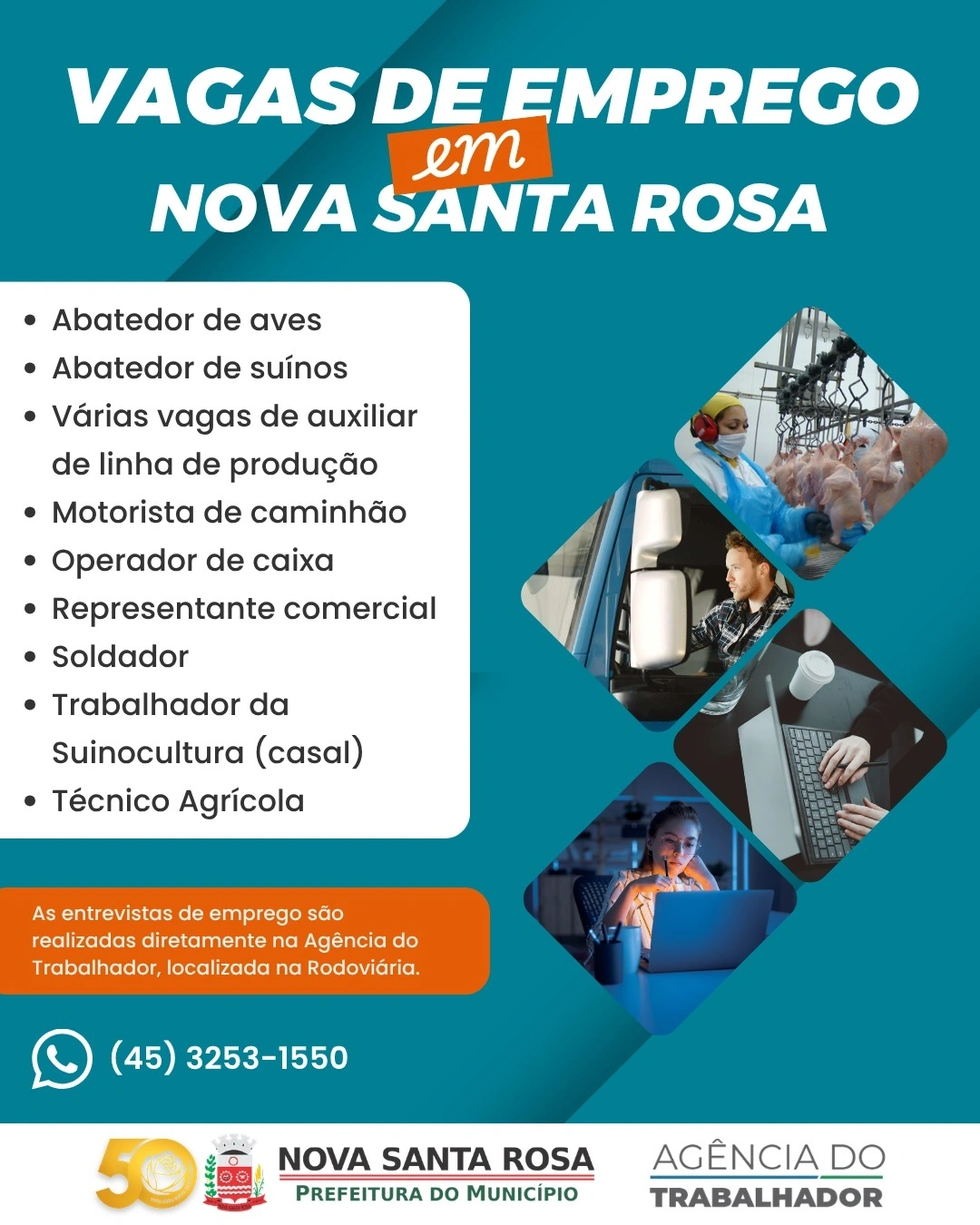 Novas oportunidades de trabalho estão disponíveis em Nova Santa Rosa nesta segunda-feira (08)