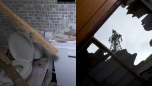 Peça de torre de telefonia cai sobre casa no Paraná e destrói banheiro enquanto morador escovava os dentes