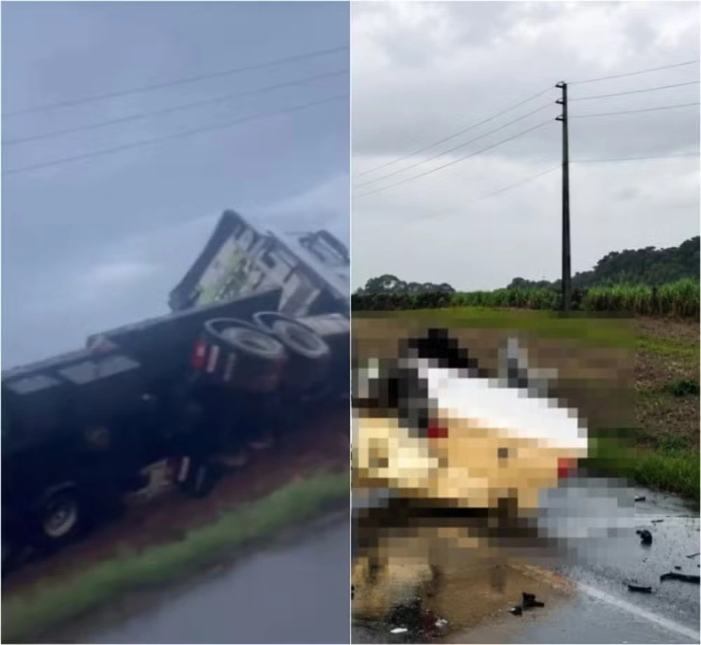 Cinco pessoas morrem e carro fica partido ao meio após batida com caminhão na BR-470 em SC