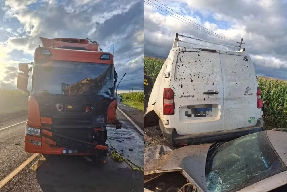 Motorista de furgão morre após bater de frente com caminhão em rodovia, do PR