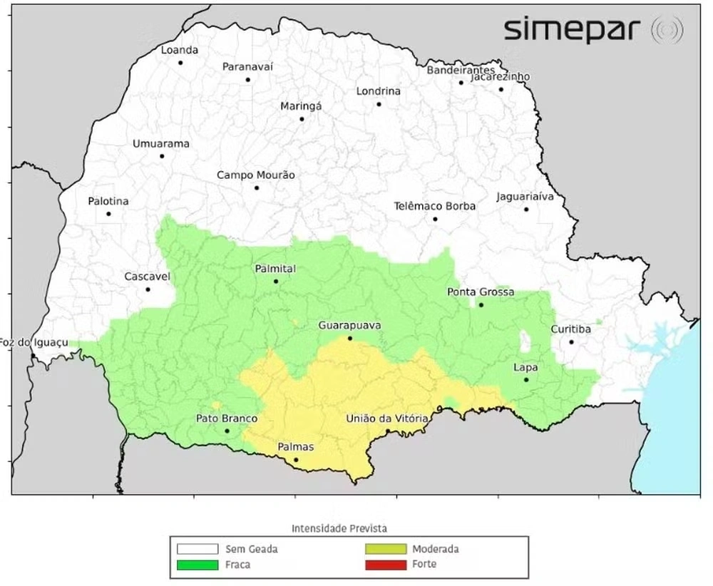 Geadas e temperaturas negativas devem voltar ao Paraná