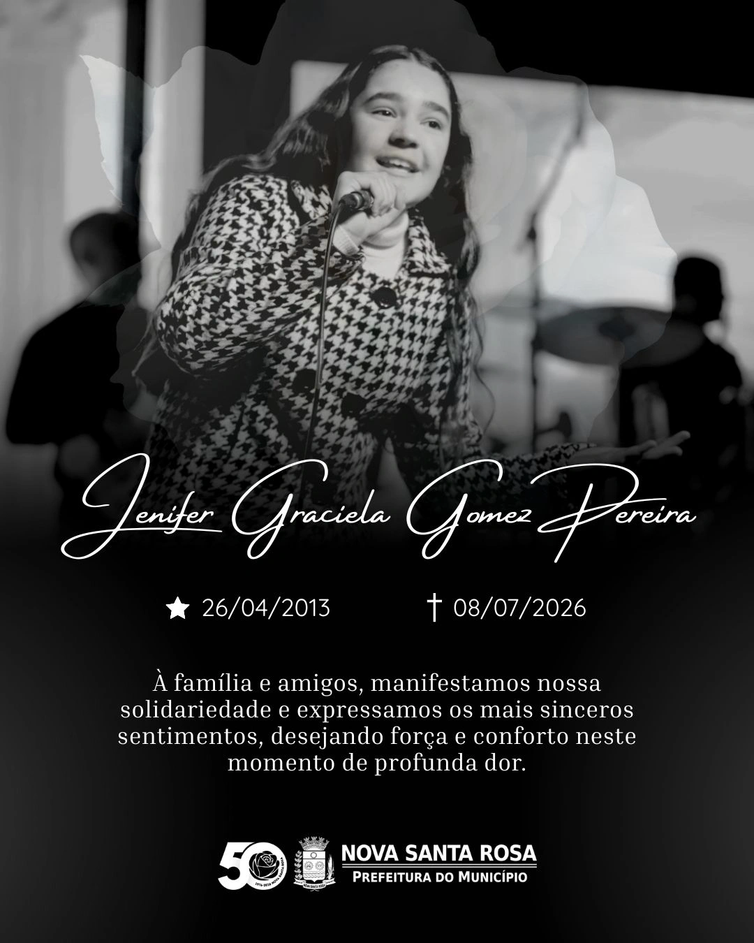 Prefeitura de Nova Santa Rosa lamenta morte de adolescente de 13 anos em acidente de trânsito