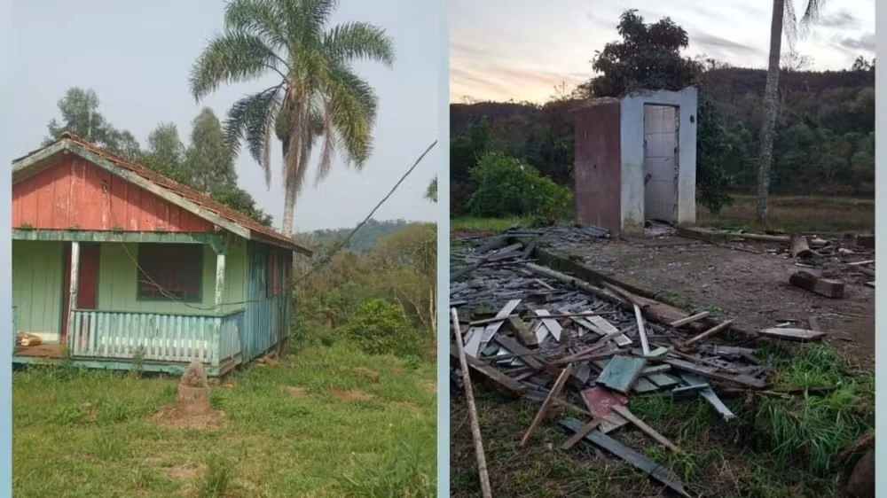 Criminosos desmontam e furtam casa de madeira e deixam apenas o banheiro em SC