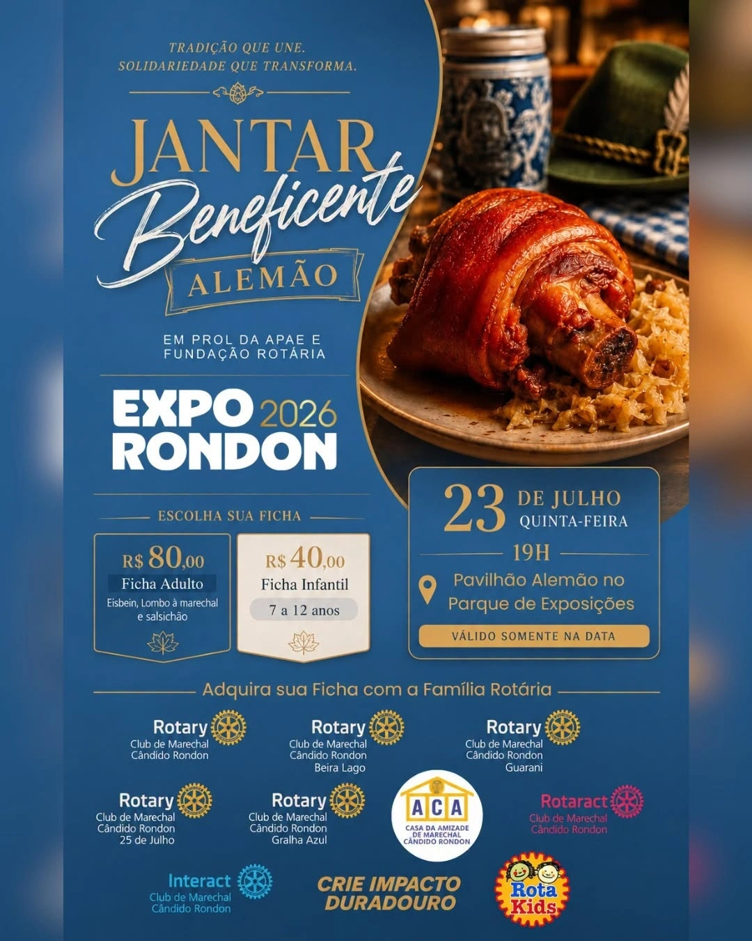 Família Rotária promove Jantar Beneficente Alemão durante a Expo Rondon 2026