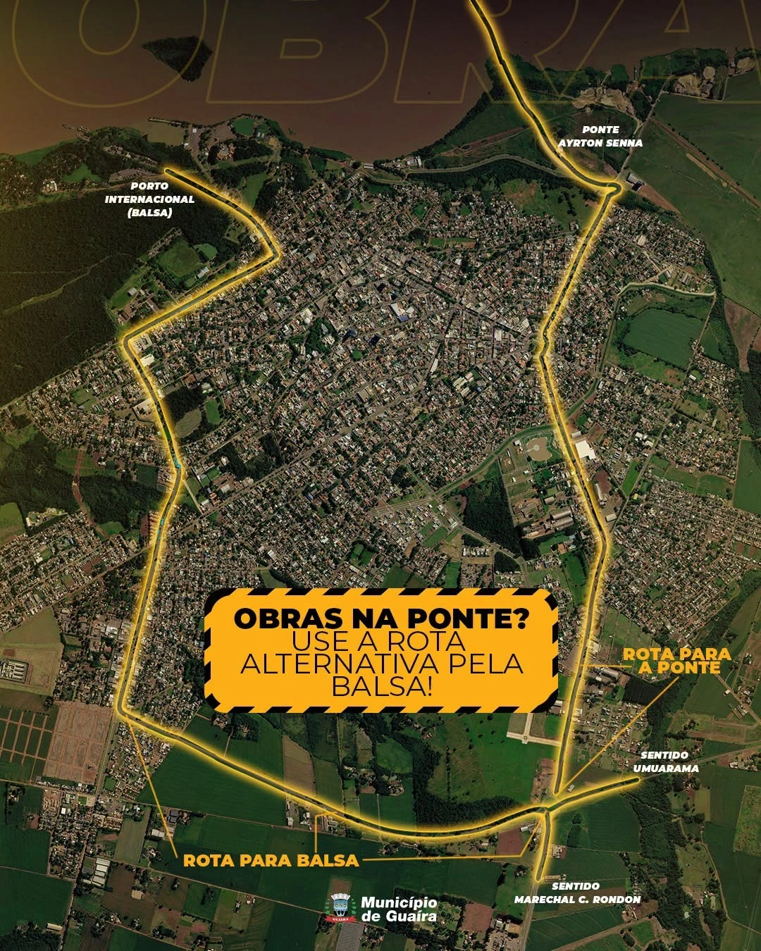 Município de Guaíra reforçará sinalização para acesso à balsa do Porto Internacional como rota alternativa para o Paraguai, durante obras na Ponte Ayrton Senna