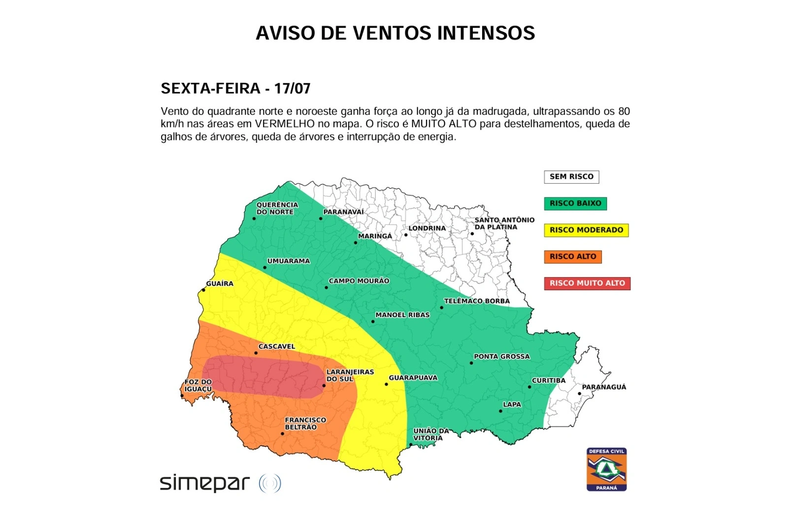 Fim de semana no Paraná será de ventos fortes e calor em pleno inverno