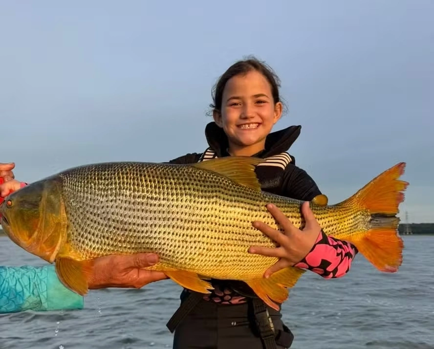 Menina de sete anos quebra o próprio recorde ao pescar dourado de 81 centímetros
