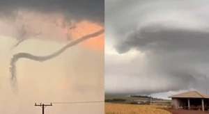 Agricultor do Paraná flagra formação de supercélula, fenômeno com formato de funil que pode virar tornado
