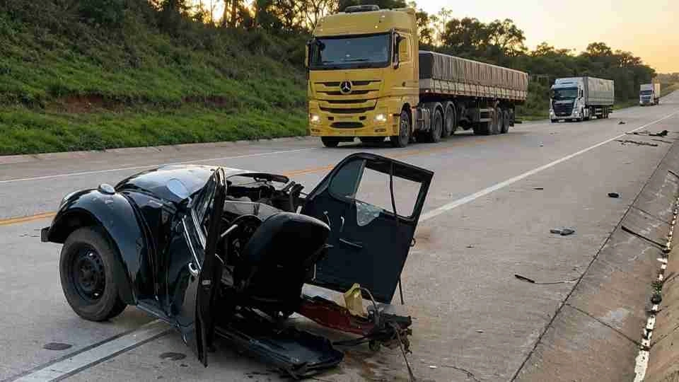 Fusca se parte ao meio após colisão com Sandero na PRC-280, em Clevelândia