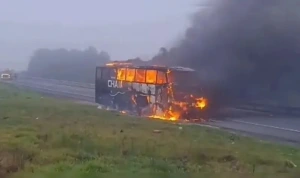 Ônibus de grupo de música gaúcha fica destruído após pegar fogo na BR-376