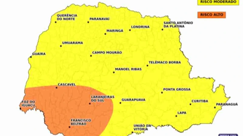 Chuva volta ao Paraná nesta sexta e permanece até terça-feira, prevê Simepar