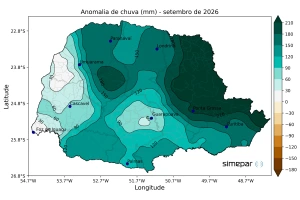 Setembro de 2026 teve o maior volume de chuva já registrado em 14 estações do Simepar
